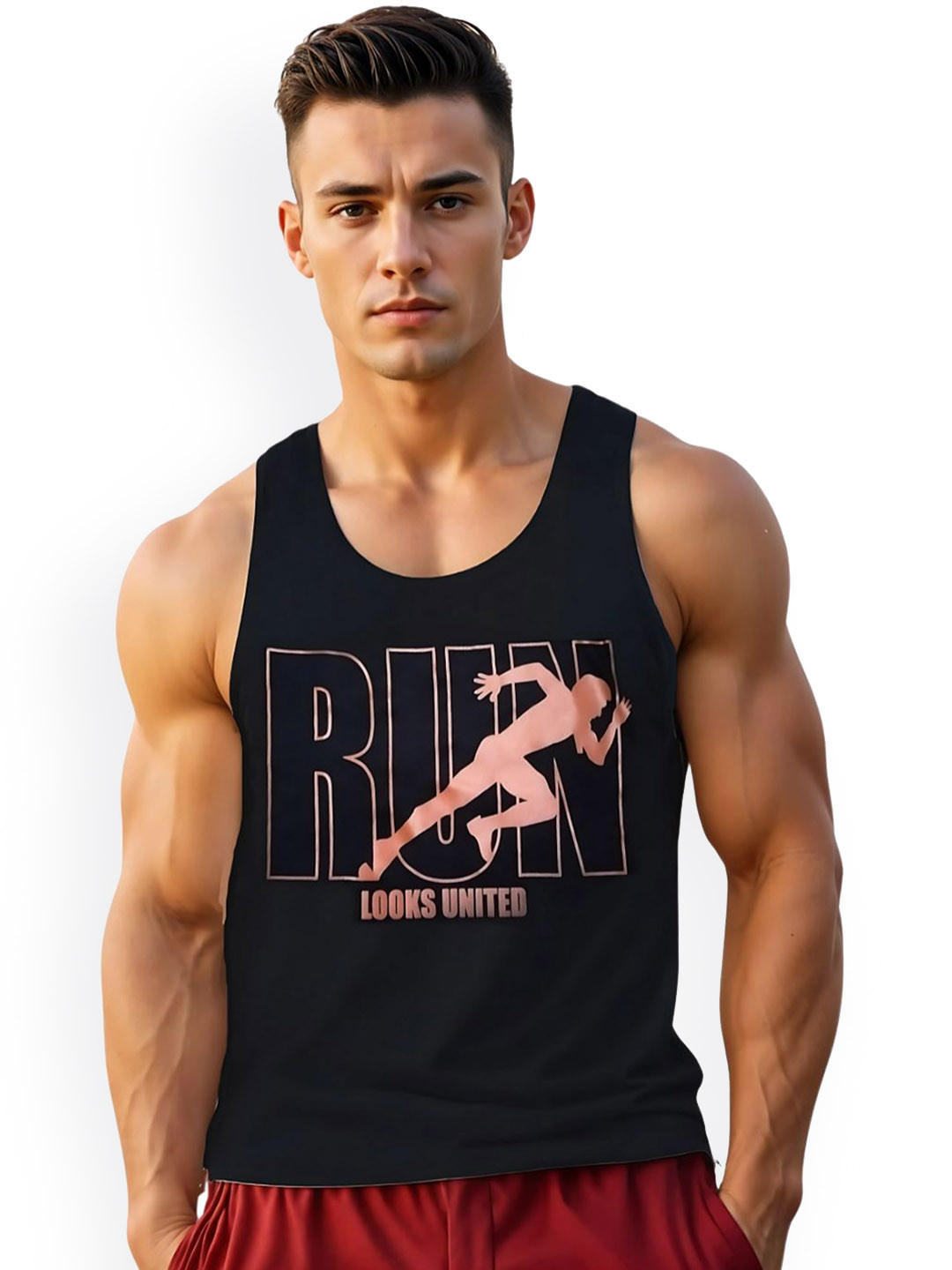 Looks United Men Scoop Neck Printed Innerwear Vests1VST-BLK1010