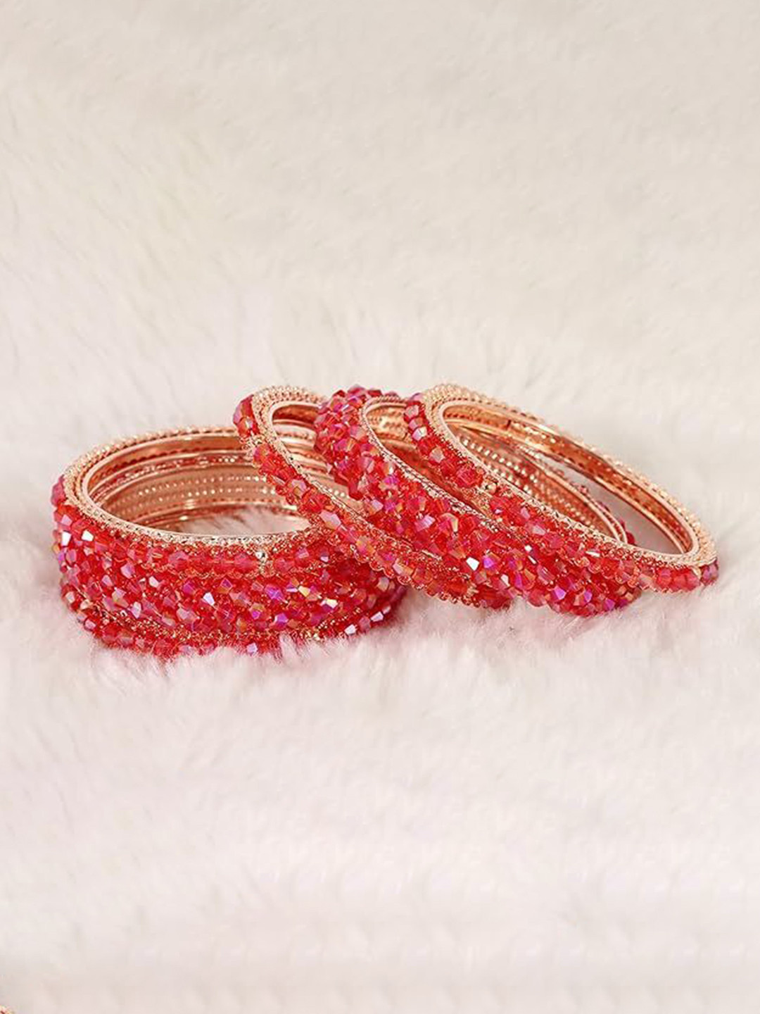 ZULKA Set Of 6 Rose Gold Plated Fancy Pearls Beaded Bangles