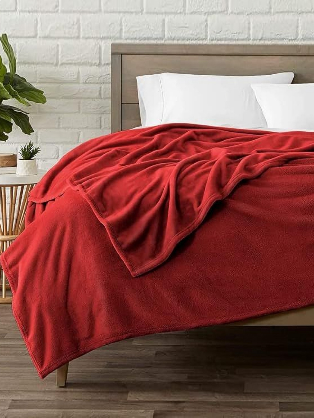 BREVARD Maroon Woollen 300 GSM AC Room Double Bed Blanket