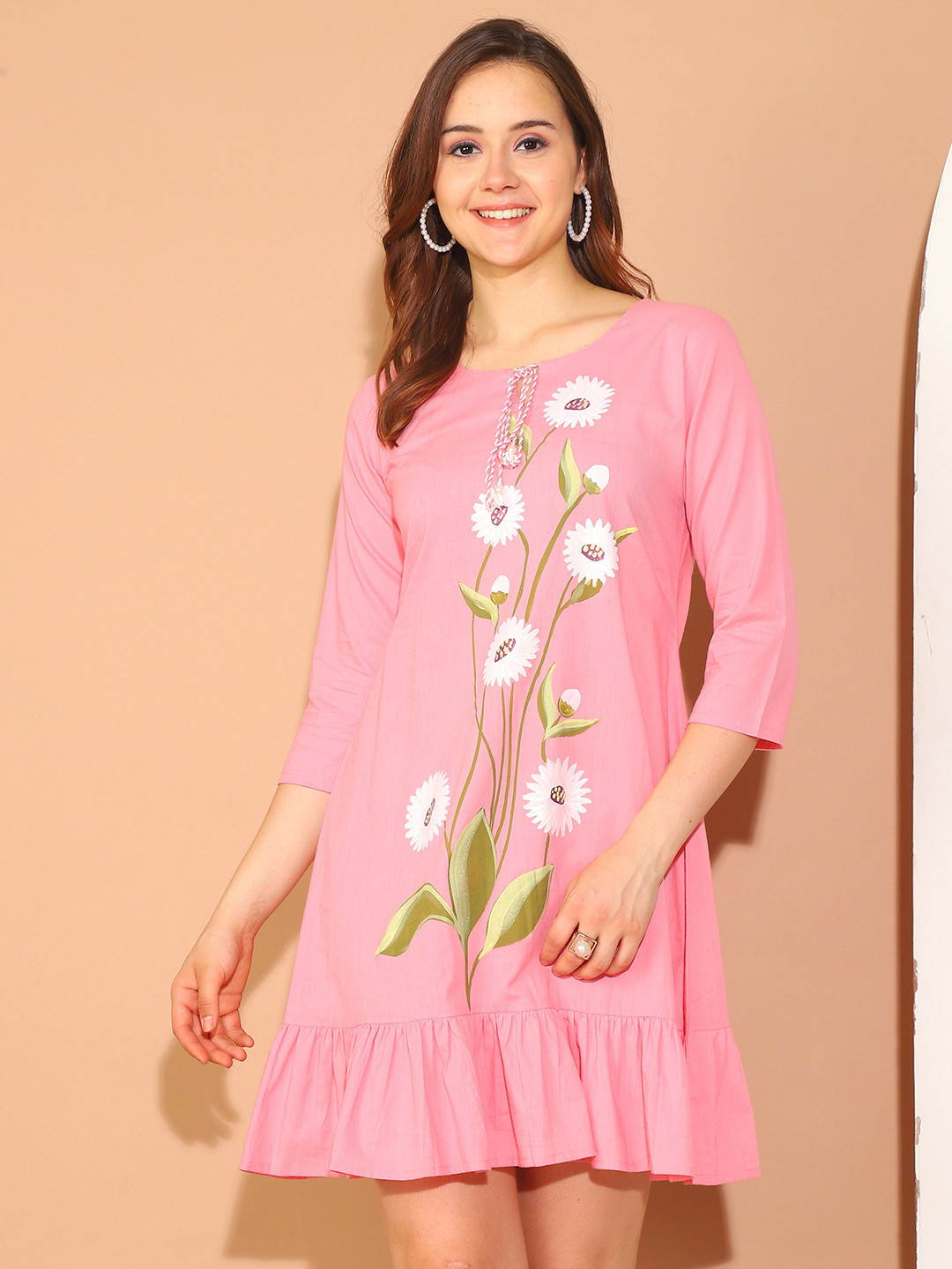 Roly Poly Women Floral Printede Drop-Waist Midi Pure Cotton Dress