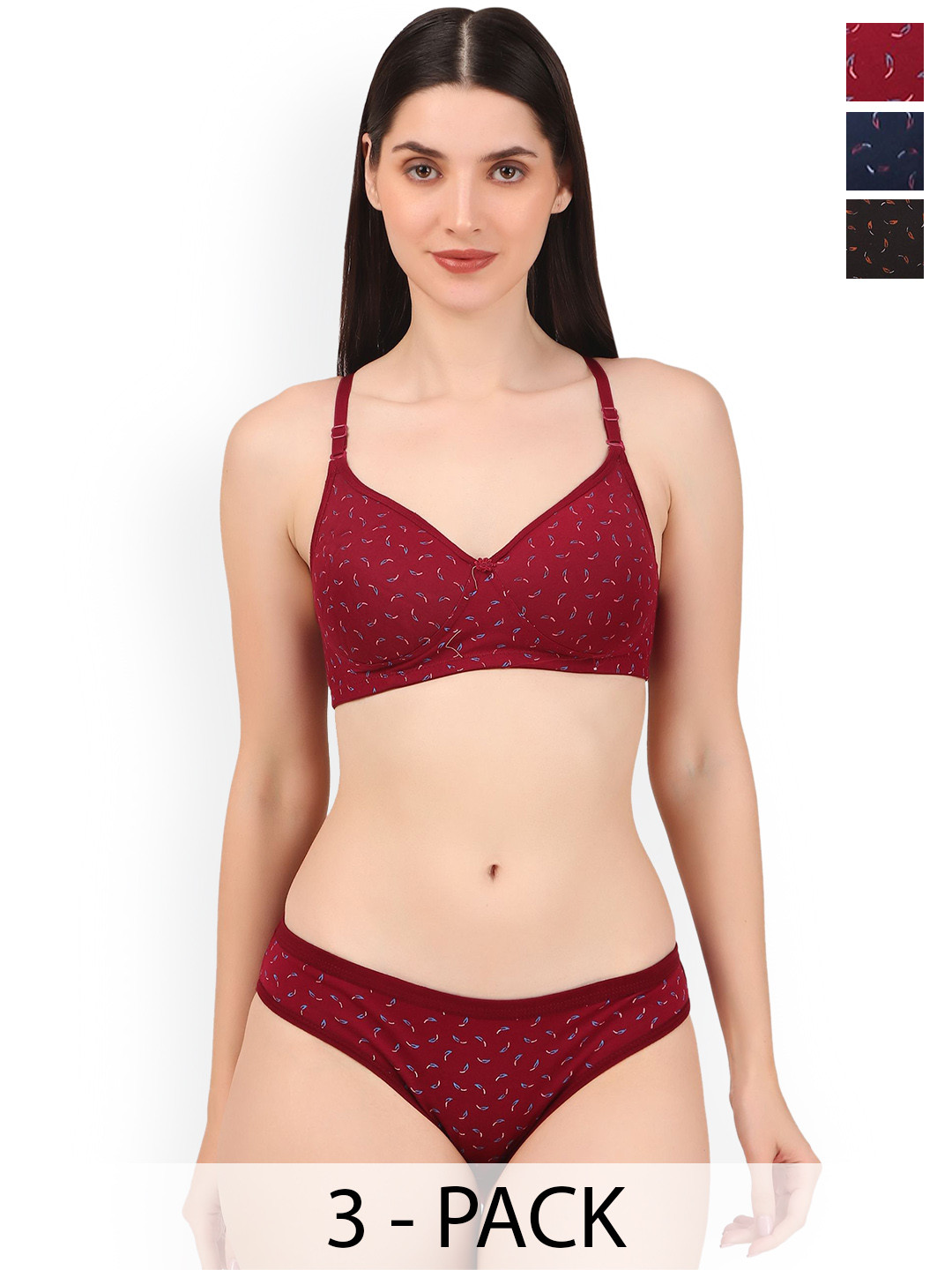 Piylu Women Pack Of 3 Lightly-Padded Lingerie Sets Set-502-CB3-28