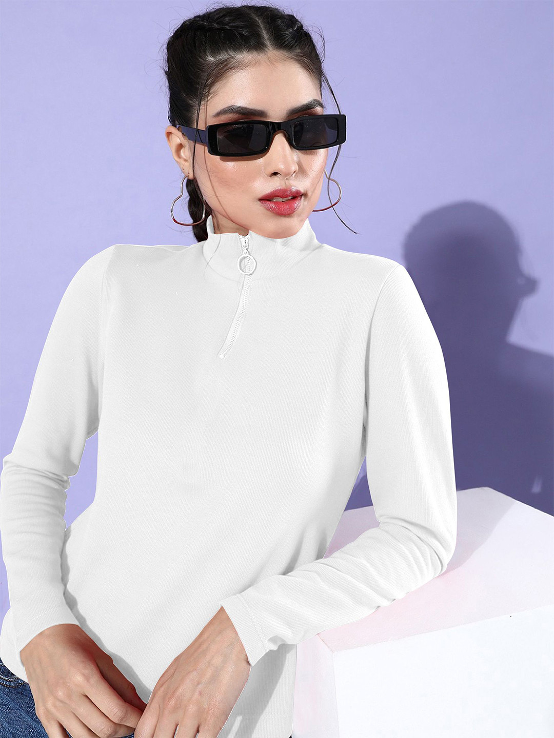Dream Beauty Fashion Women High Neck Half Zipper Top