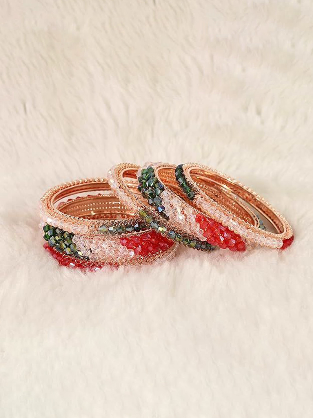 ZULKA Set Of 6 Rose Gold Plated Fancy Pearls Beaded Bangles