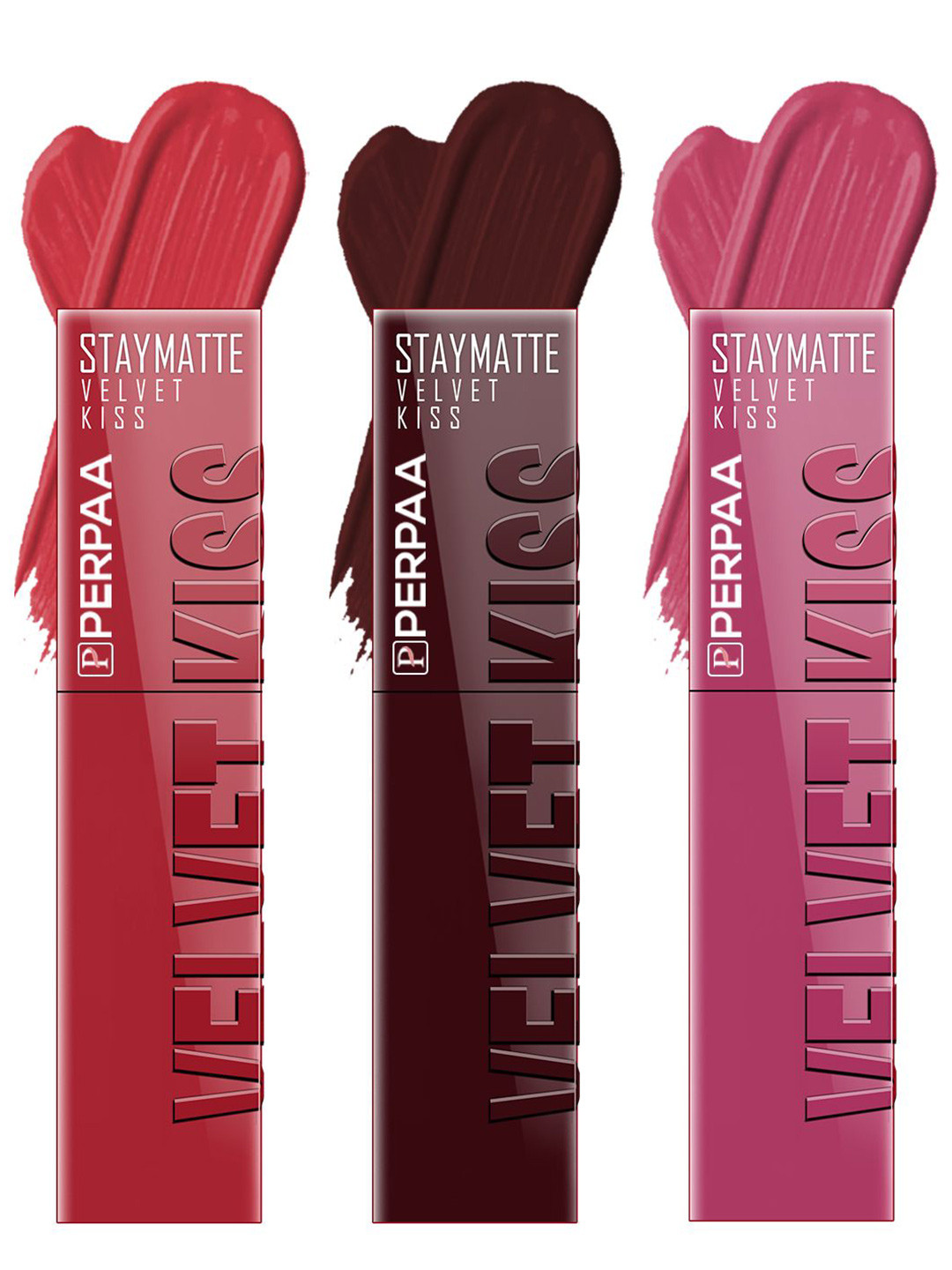 PERPAA 3-Pc Velvet Kiss Stay Matte Waterproof Liquid Lipstick 3.5 ml each - Shade 01-02-10