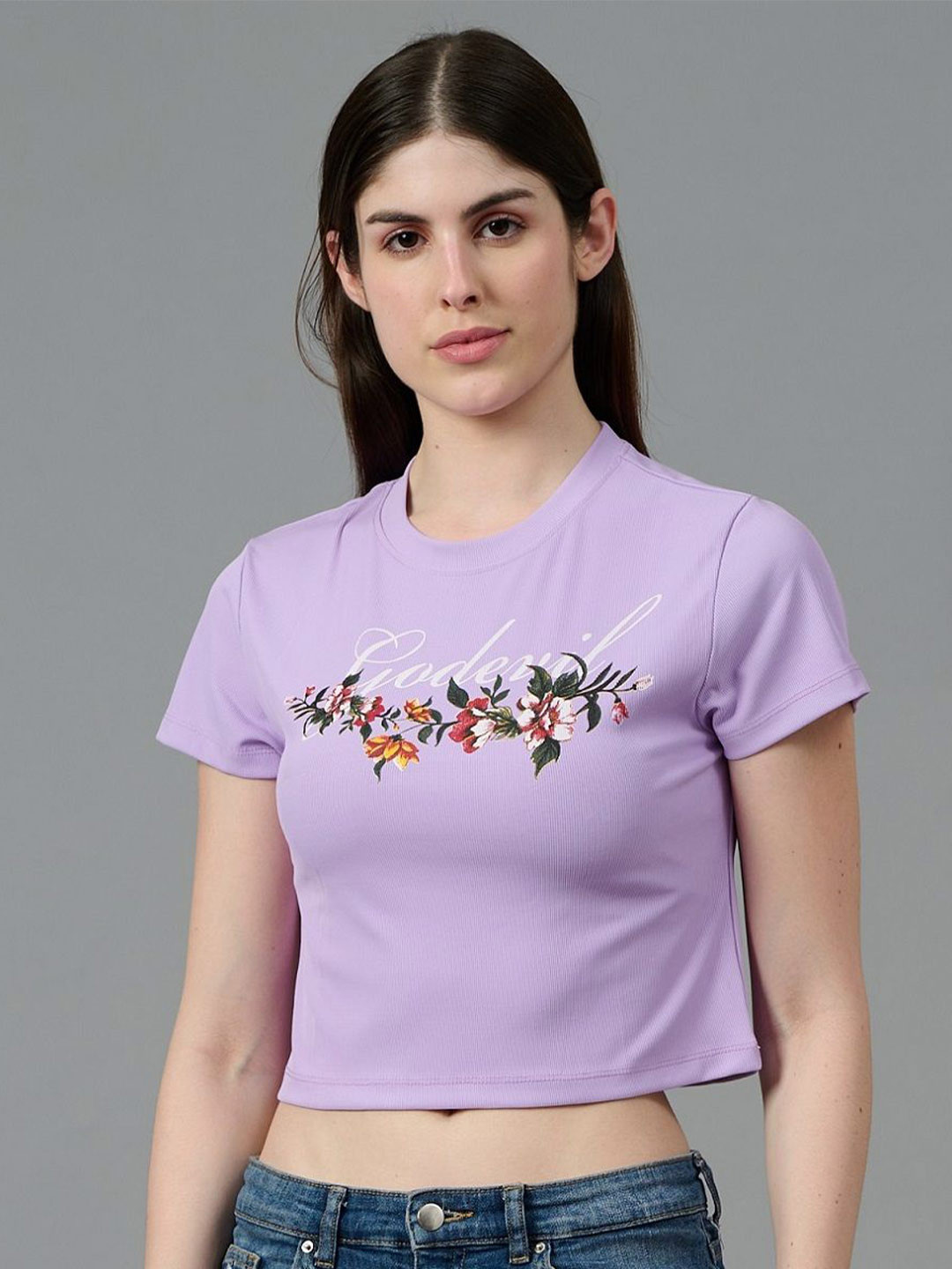 GO DEVIL Women Printed Pockets T-shirt