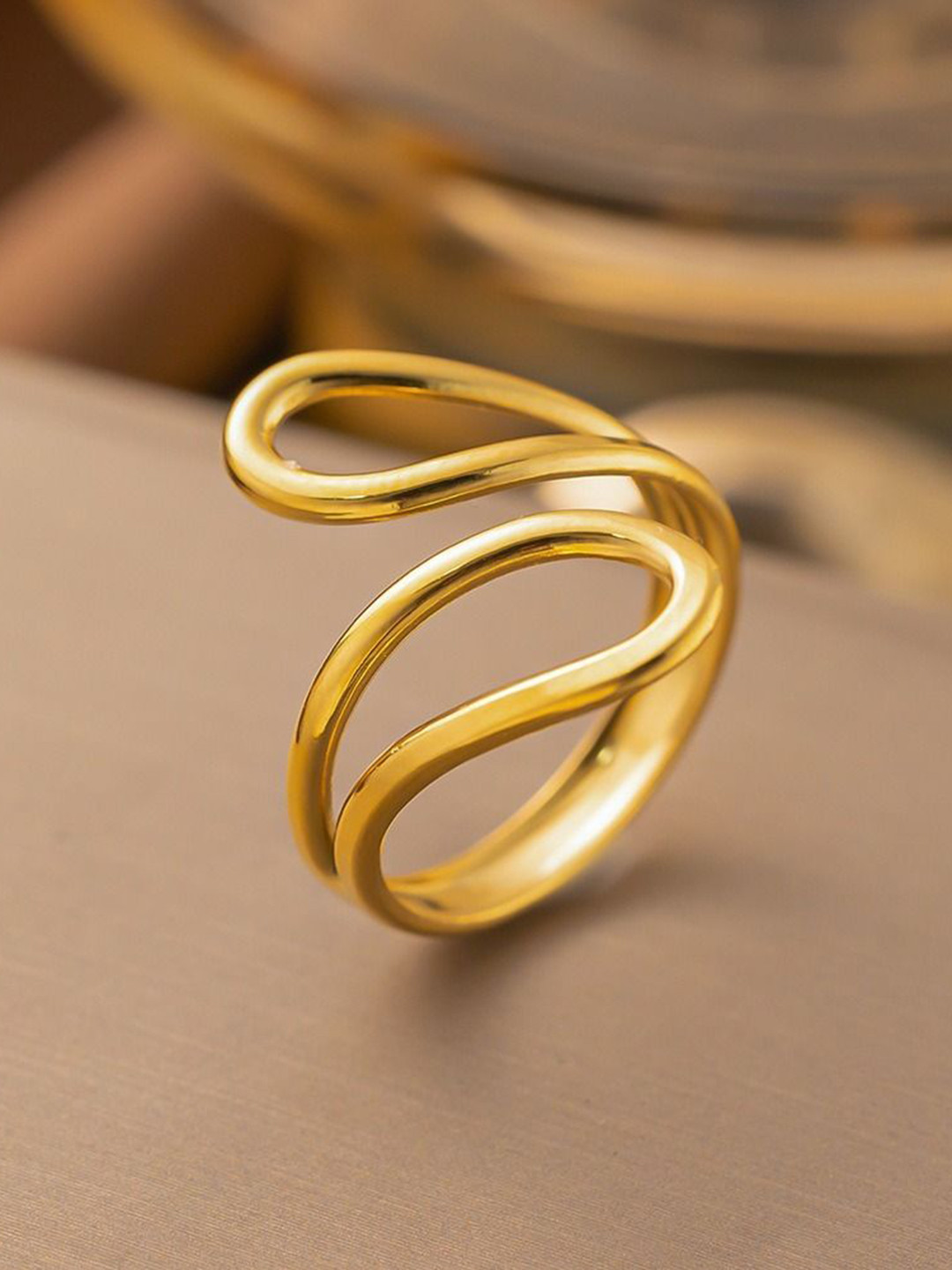 MYKI Gold-Plated Stainless Steel Splashy Adjustable Finger Ring