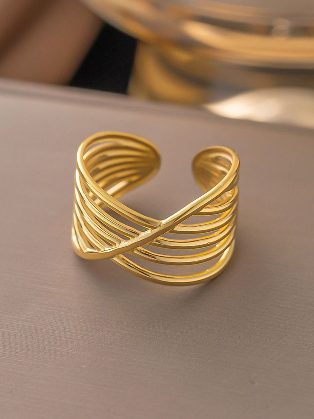 MYKI Personable Stainless Steel Gold-Plated Adjustable Finger Ring