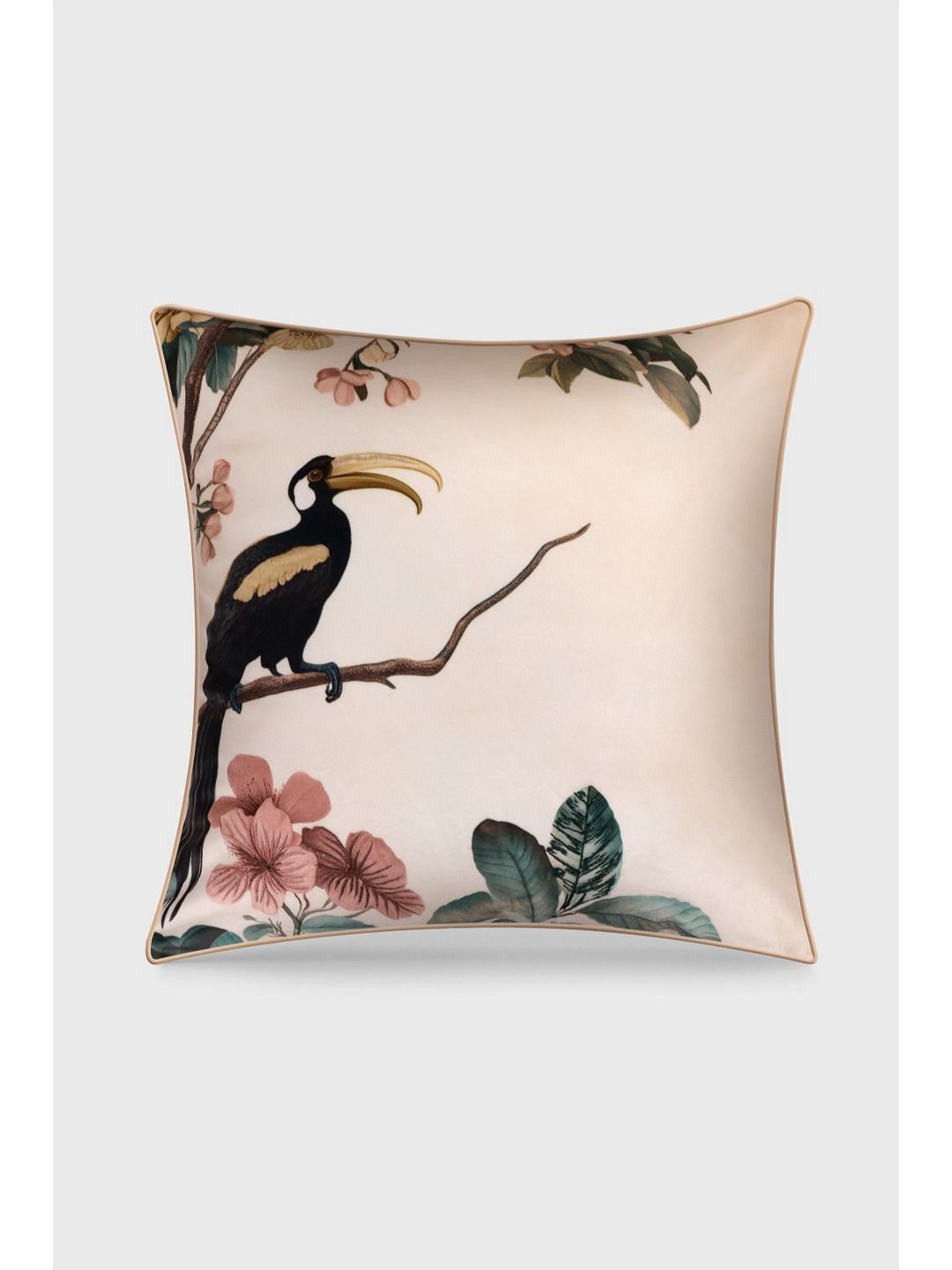 Mirooh Pink & Black Bird Printed Velvet Cushions