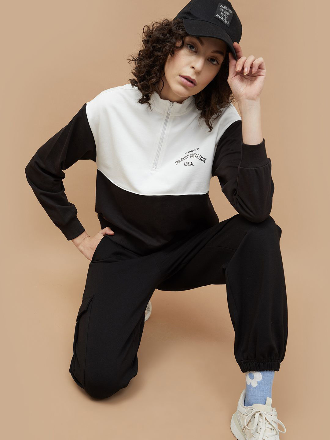 Kappa Women Cotton Mock Collar Long Sleeves Pullover Sweatshirt