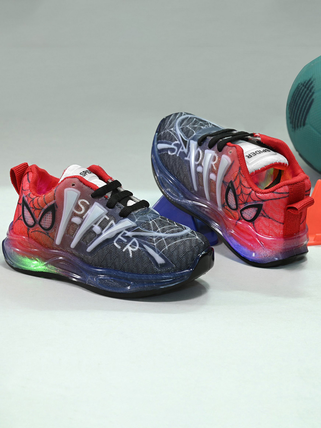 BIRDE Boys Spider-Man Printed LED Non-Marking Lace-Ups Walking Shoes