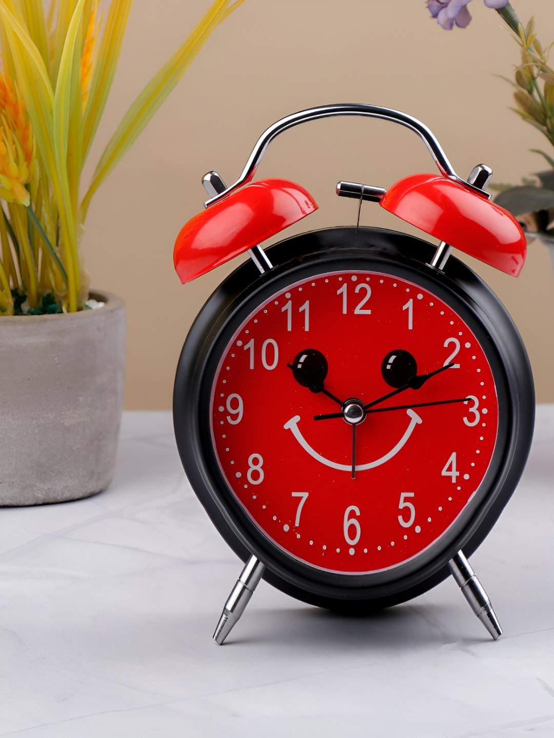 Archies Red & Black Smiley Printed Round Shaped Contemporary Alarm Clock