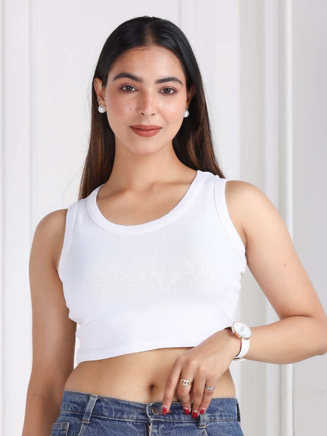 Mlada Round Neck Regular Fit Sleeveless Cotton Ribbed Top