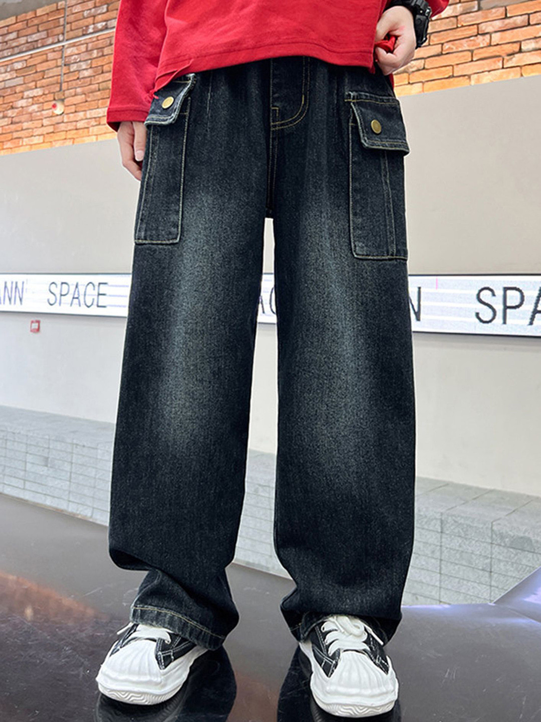 LULU & SKY Boys Comfort Wide Leg High-Rise Light Fade Jeans