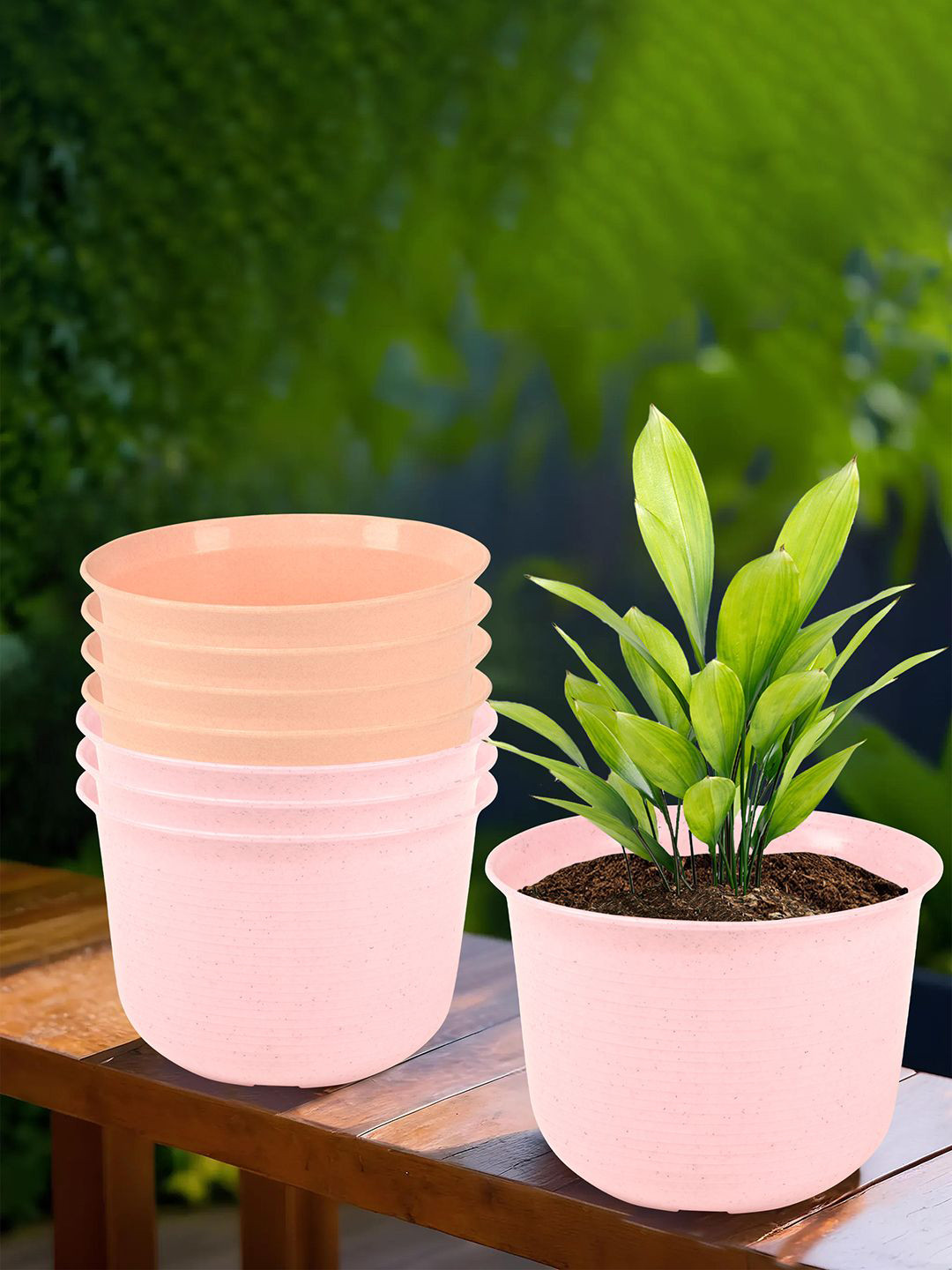 Kuber Industries Sawera Pink & Peach-Colored 8 Pieces Textured Planters With Plate