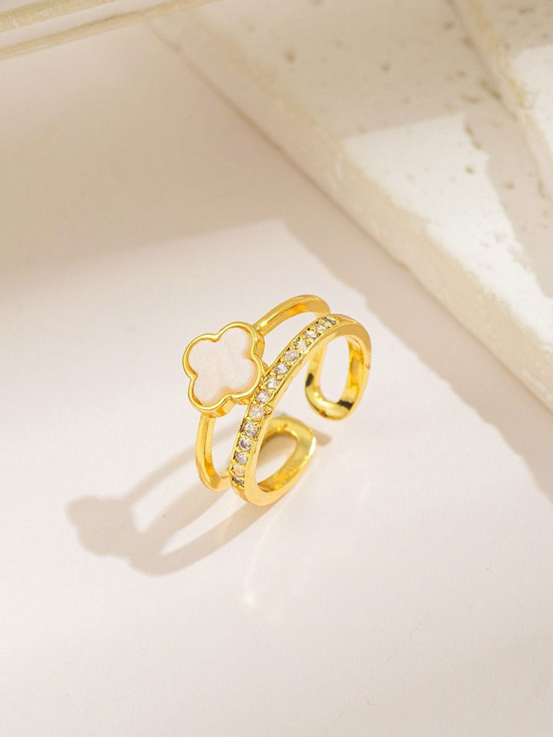 MYKI Gold-Plated Stone-Studded Stainless Steel Brave Finger Ring