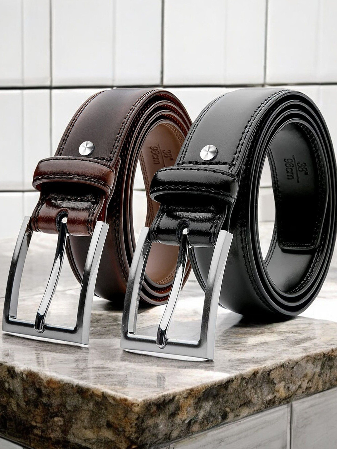 The Roadster Lifestyle Co Men 2-Pcs Vegan Leather Belts