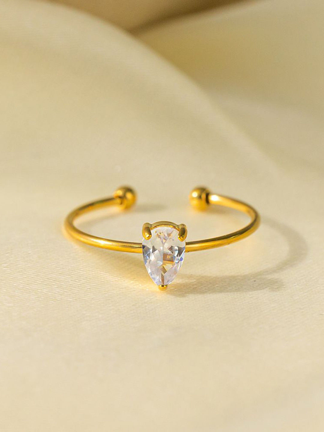 MYKI Gold-Plated Stainless Steel Stone-Studded Adjustable Magnificent Finger Ring