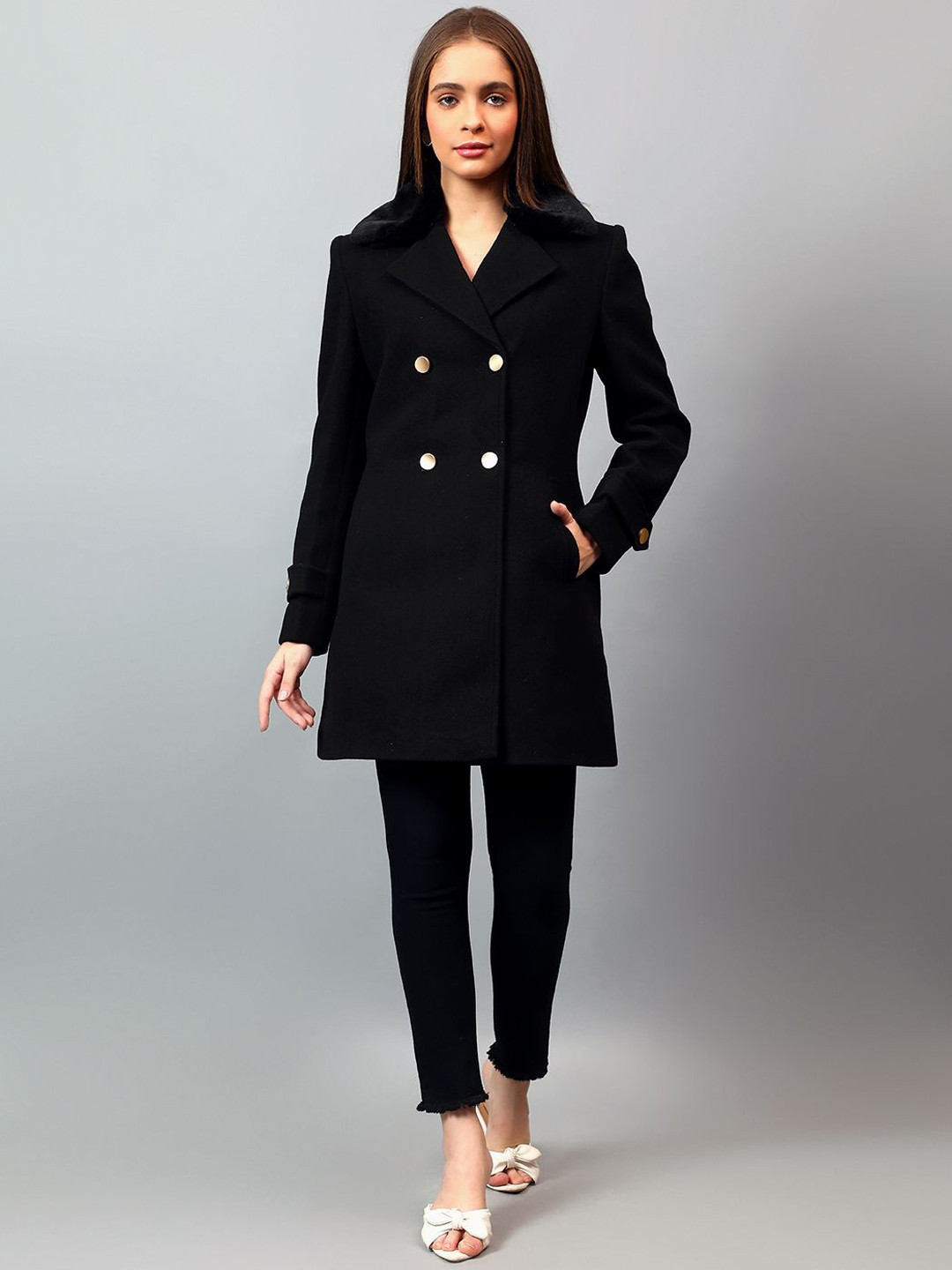 Cantabil Women Solid Double Breasted Over Coats