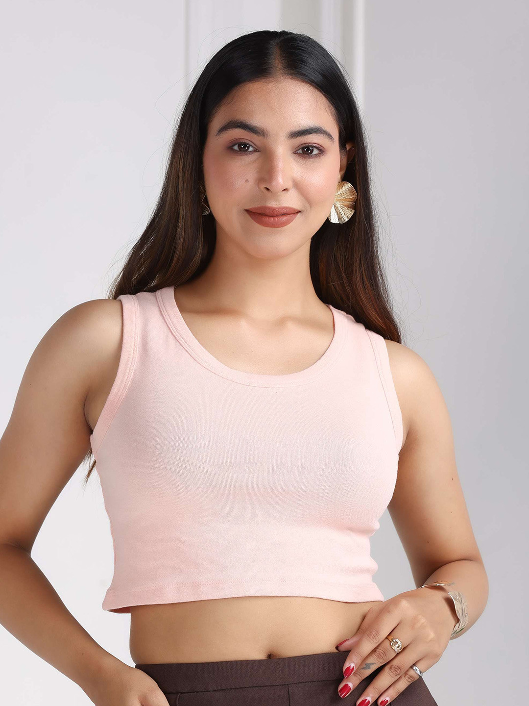Mlada Round Neck Regular Fit Sleeveless Cotton Ribbed Top