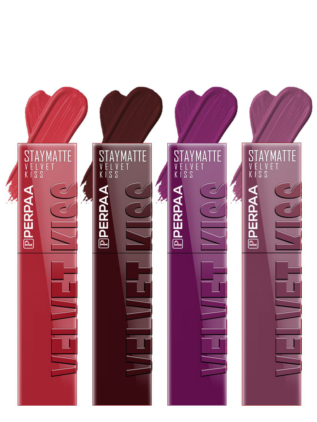 PERPAA Velvet Kiss Set of 4 Waterproof Matte Lipstick -3.5 ml Each -Shades -1- 2- 3- 6