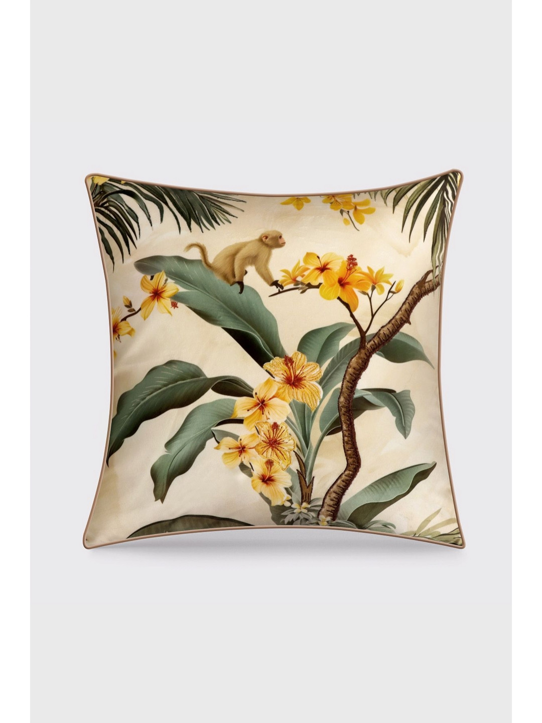 Mirooh Green& Yellow Floral Printed Square Pre Filled Cushion