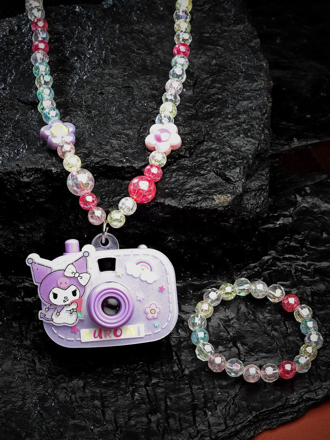 PANASH Mini Camera Beaded Necklace With Bracelet
