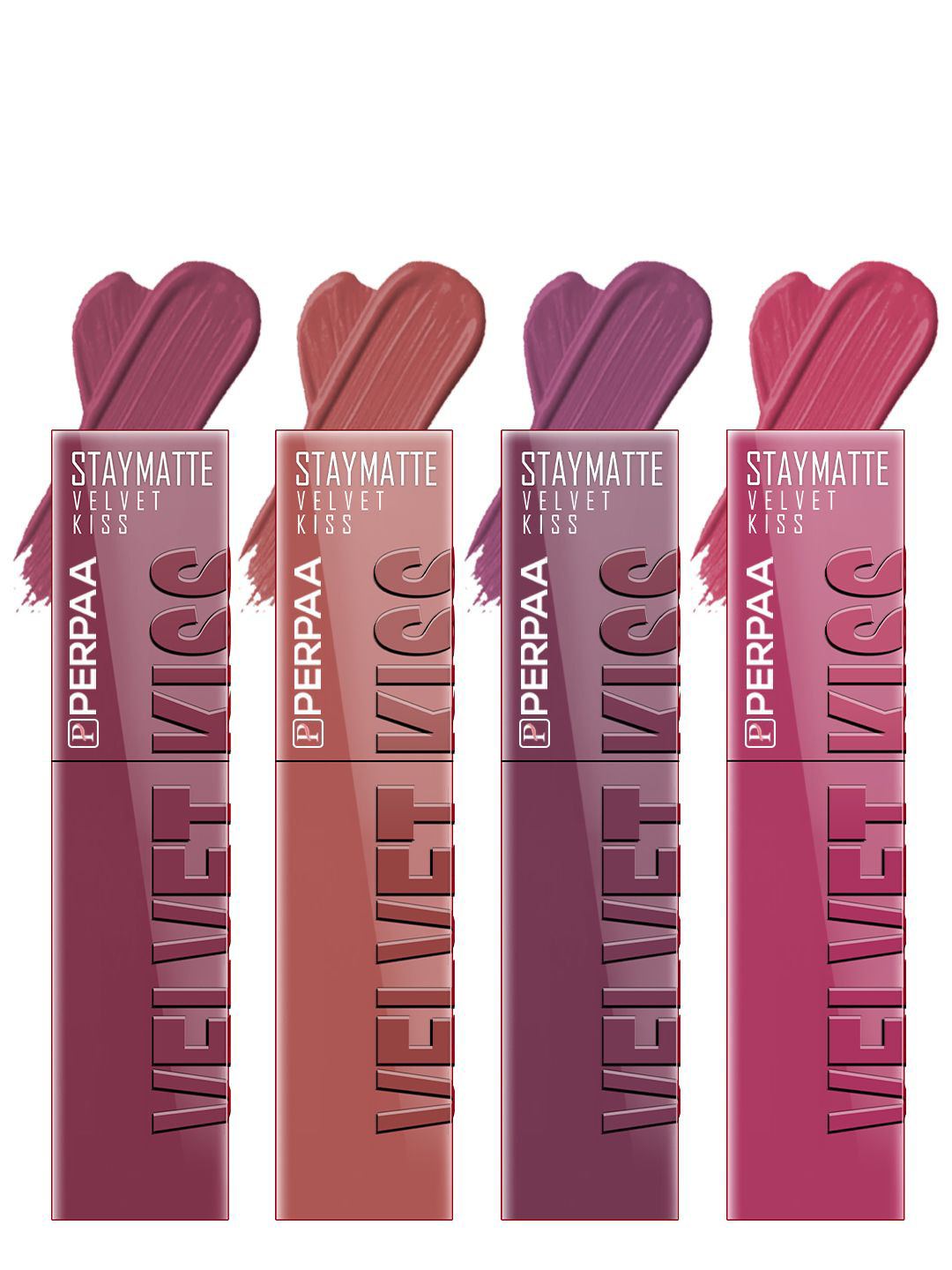 PERPAA Set Of 4 Velvet Kiss Waterproof Matte Liquid Lipstick - 3.5ml Each