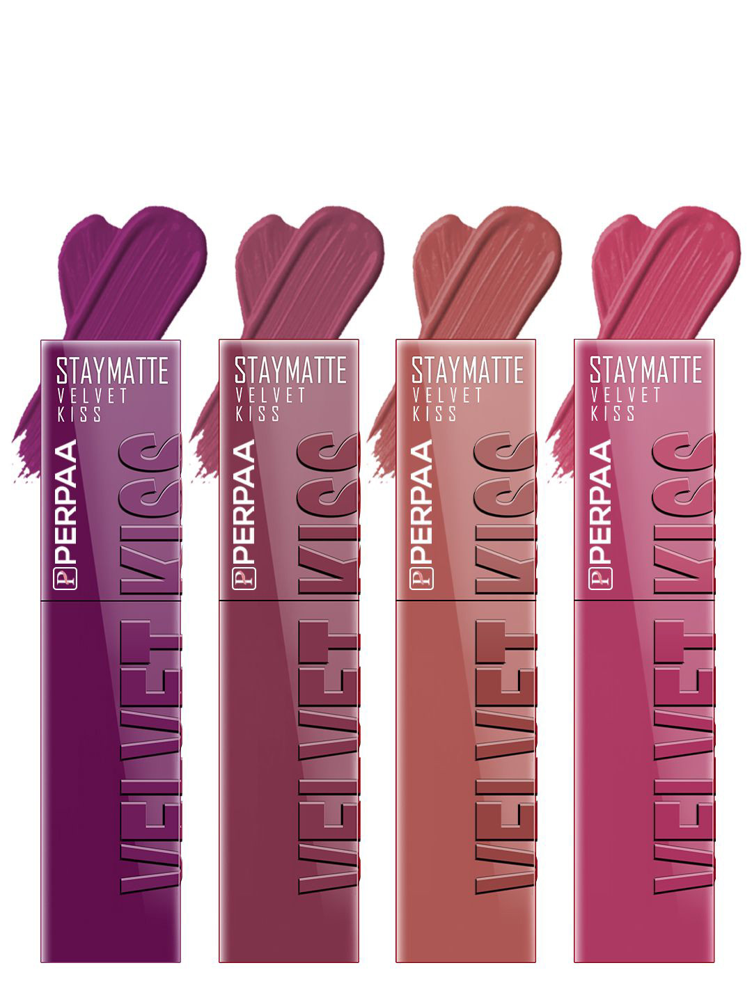 PERPAA Set of 4 Velvet Kiss Waterproof Liquid Lipstick 3.5 ml each - Shades 3-4-5-10
