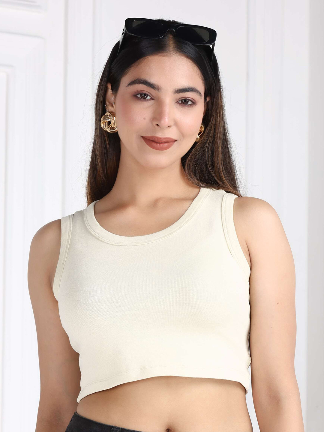 Mlada Round Neck Regular Fit Sleeveless Cotton Ribbed Top