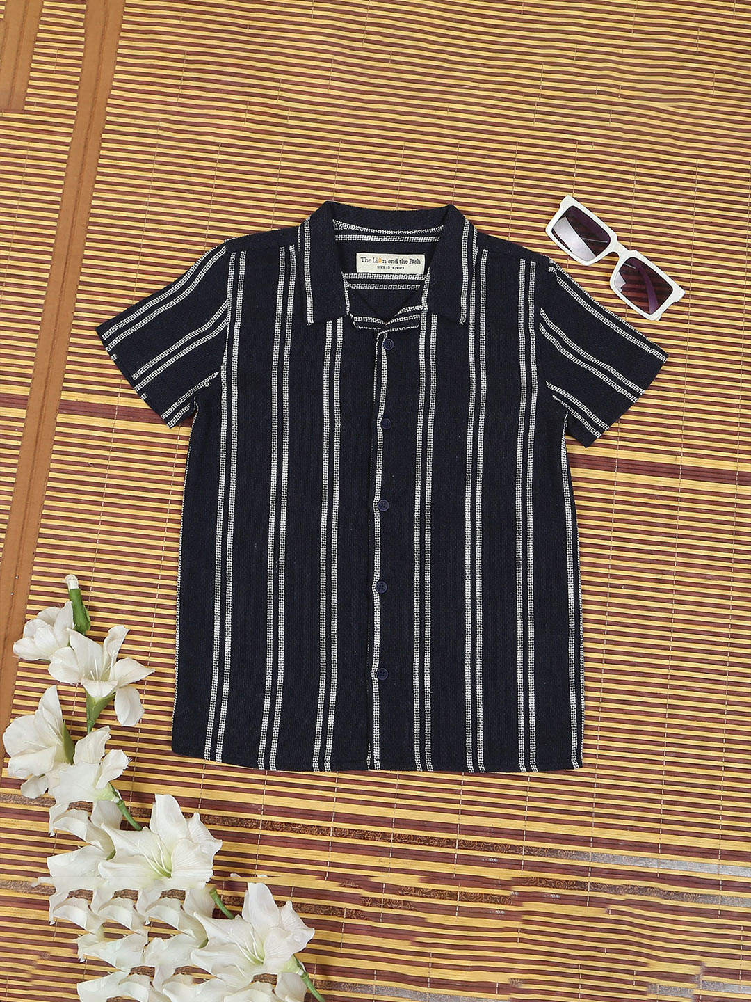 The Lion and The Fish Boys Relaxed Fit Textured Striped Sustainable Fabric Shirt