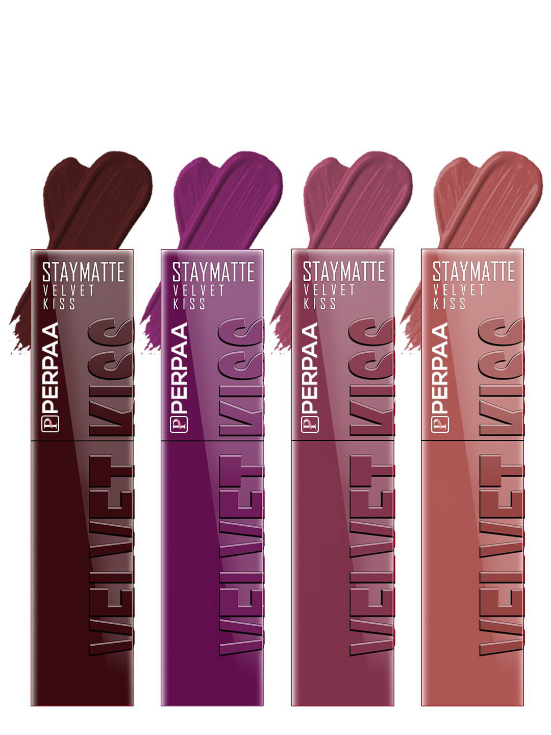 PERPAA Set Of 4 Velvet Kiss Waterproof Matte Liquid Lipstick -3.5 ml Each -Shades -2-3-4-5