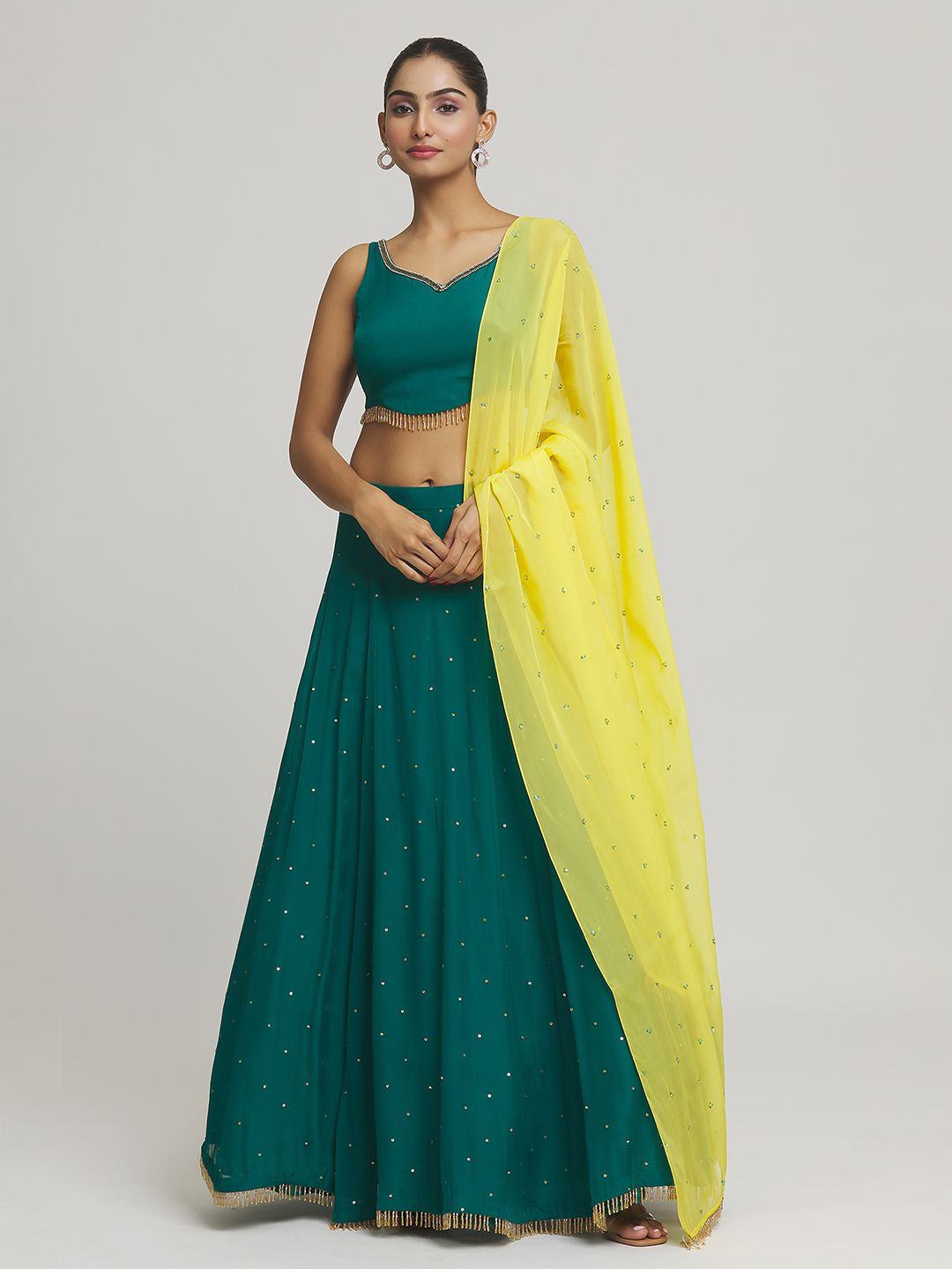 Samyukta Singhani Embellished Sequin Scatter Ready to Wear Lehenga & Blouse With Dupatta