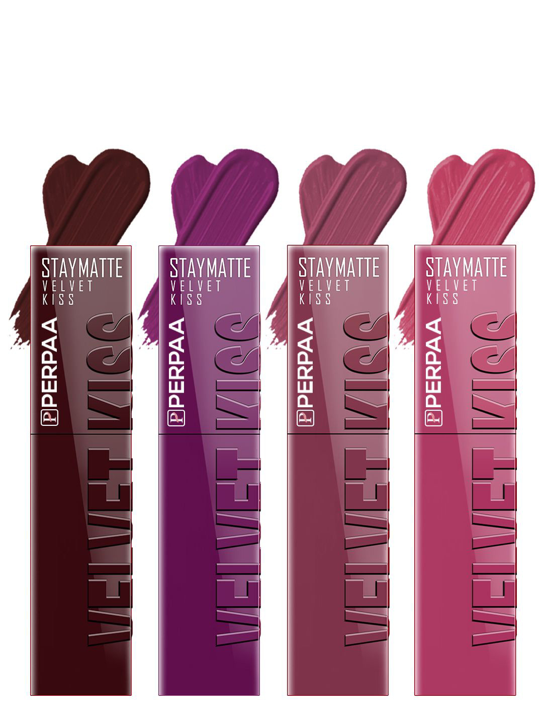 PERPAA Set Of 4 Velvet Kiss Waterproof Matte Liquid Lipstick - 3.5ml Each