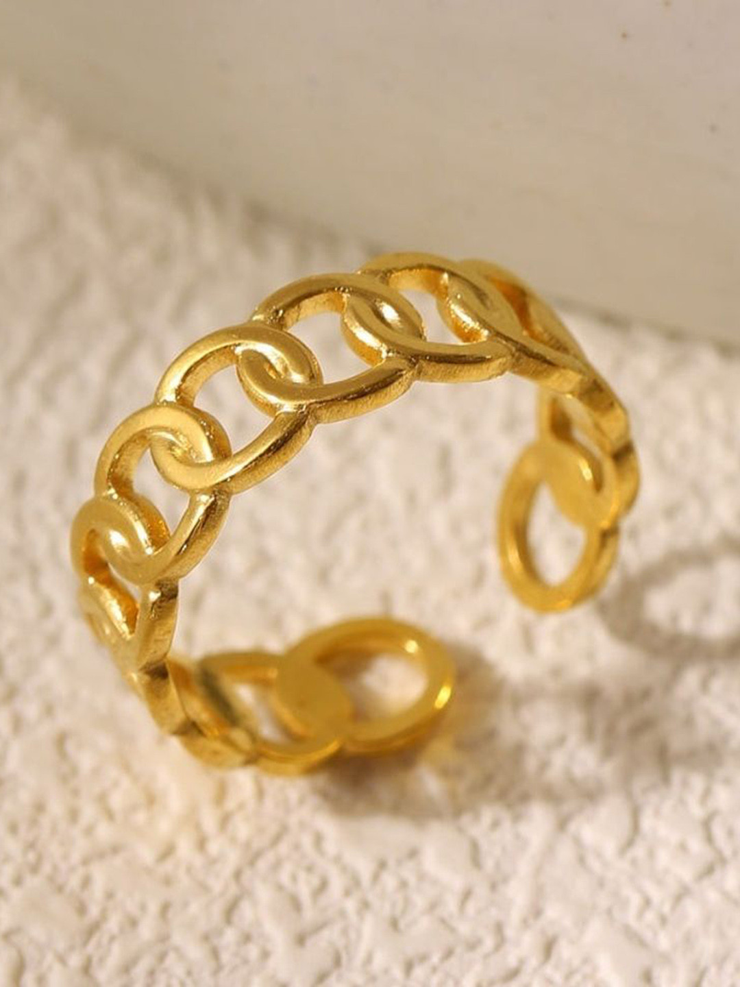 MYKI Gold-Plated Stainless Steel Radiant Adjustable Finger Ring