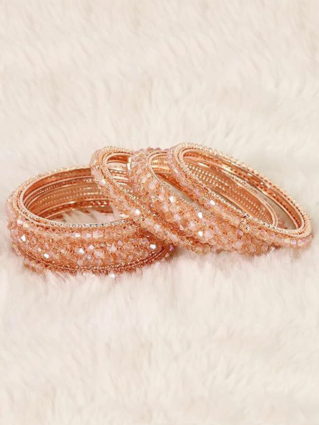ZULKA Set Of 6 Rose Gold Plated Fancy Pearls Beaded Bangles