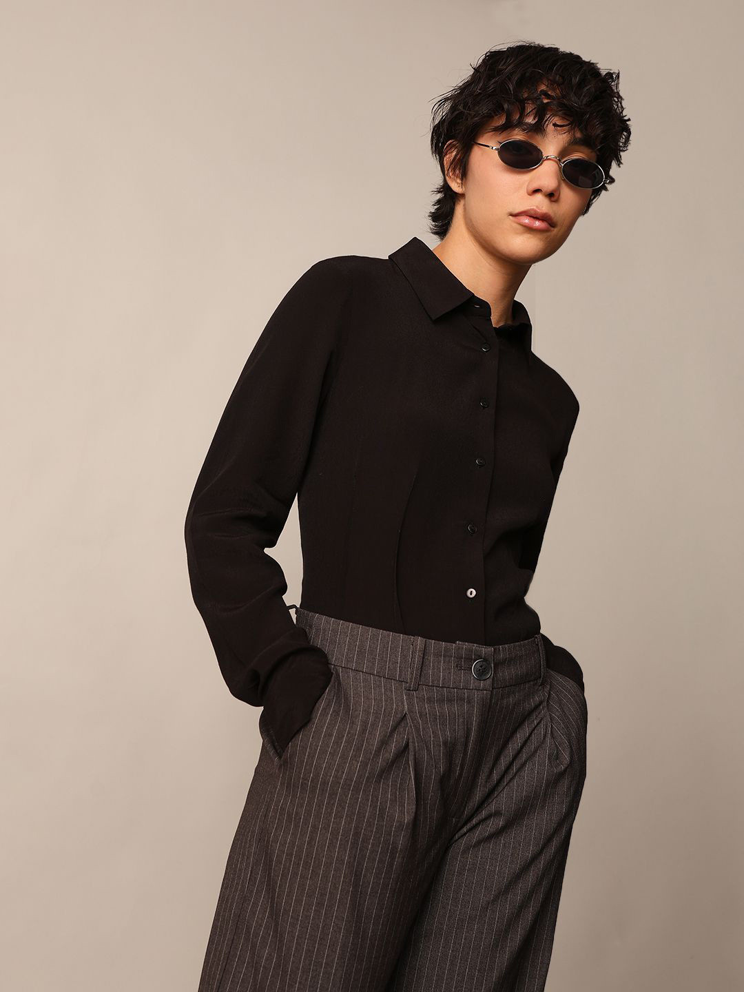 ONLY Women Spread Collar Solid Casual Shirt