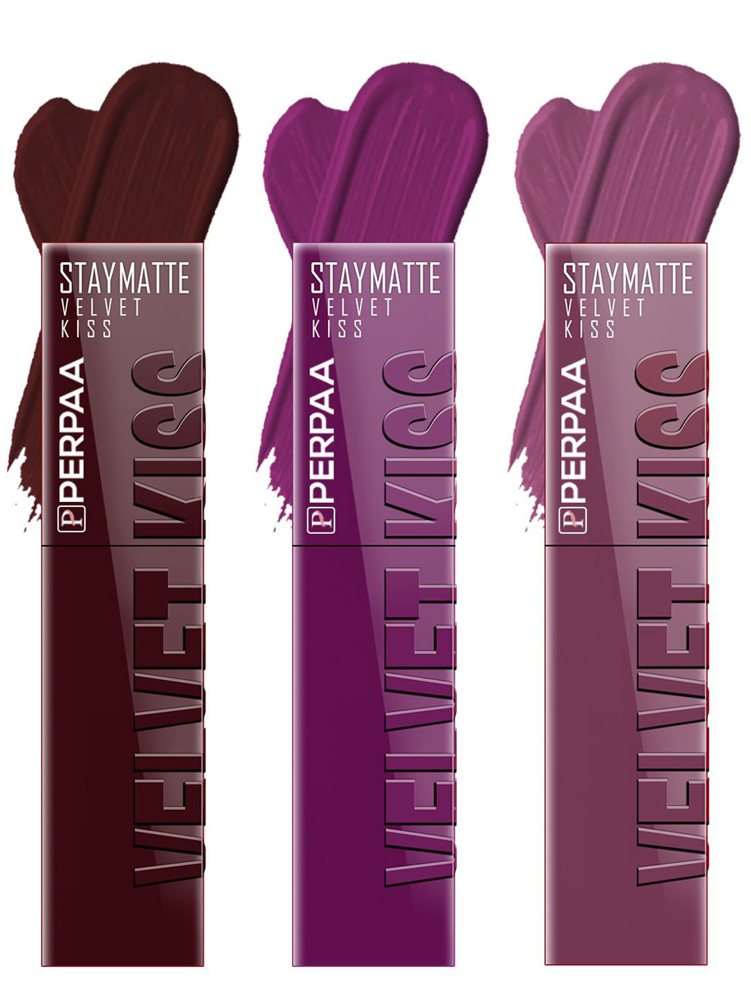 PERPAA Velvet Kiss Set of 3 Waterproof Matte Lipstick -3.5 ml Each -Shades- 02- 03- 06