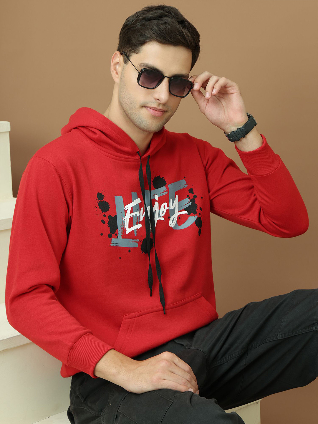 MACK JONNEY Men Typography Printed Hoodie Sweatshirt