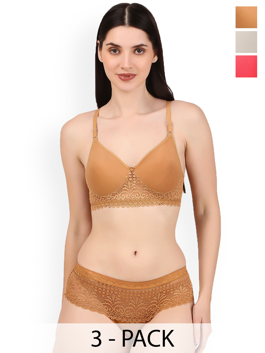 Piylu Women Pack Of 3 Lightly-Padded Lingerie Set Set-Chandni-CB3-28