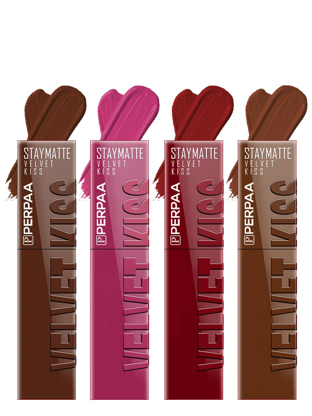PERPAA Set Of 4 Velvet Kiss Waterproof Liquid Lipstick - 3.5 ml Each - Shades - 7-8-9-11