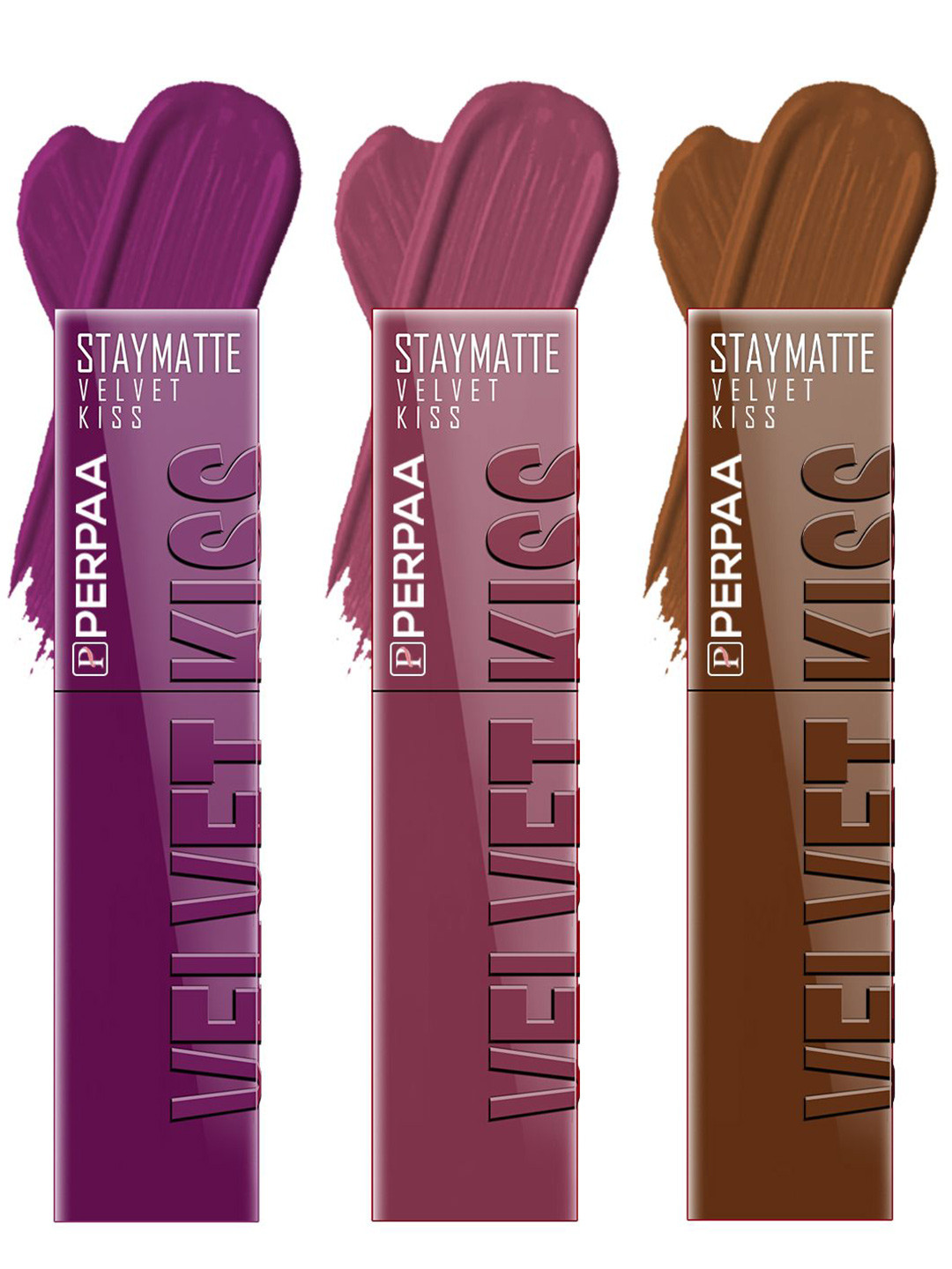 PERPAA 3-Pc Velvet Kiss Stay Matte Waterproof Liquid Lipstick 3.5 ml each - Shade 03-04-11