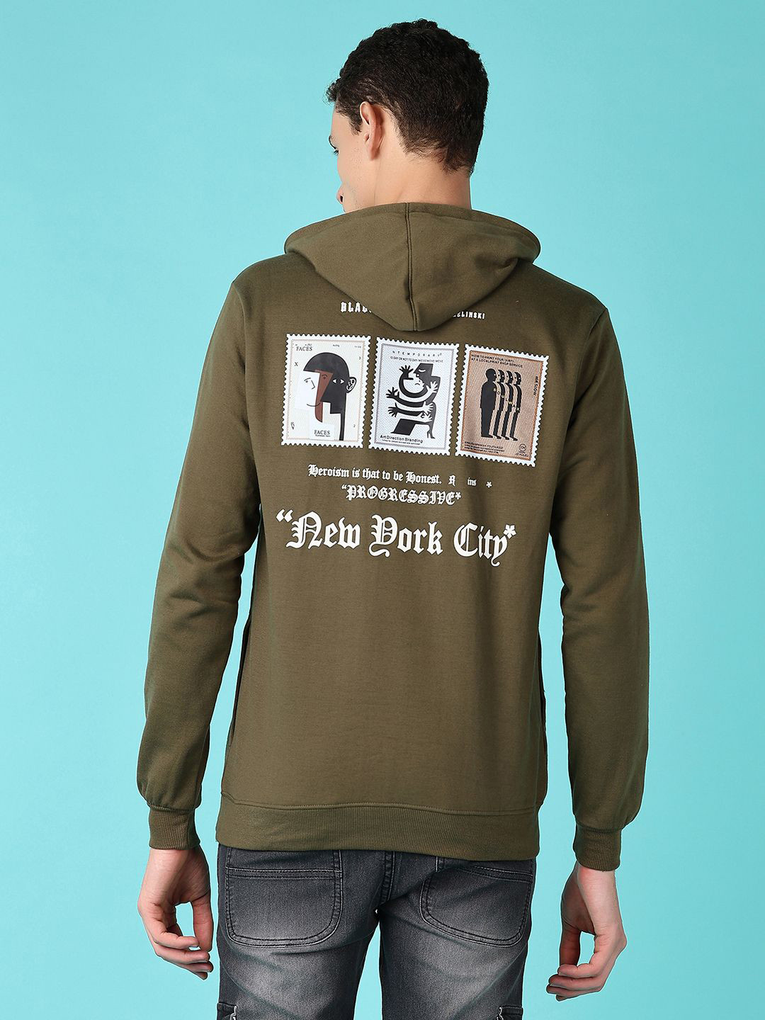 V-Mart Men Alphanumeric Printed Cotton Hooded Sweatshirt