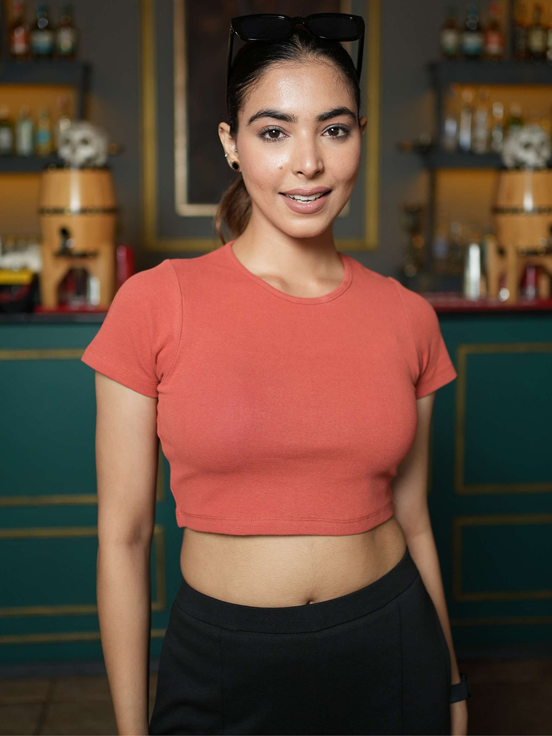Mlada Short Sleeves Regular Round Neck Crop Top T-shirts