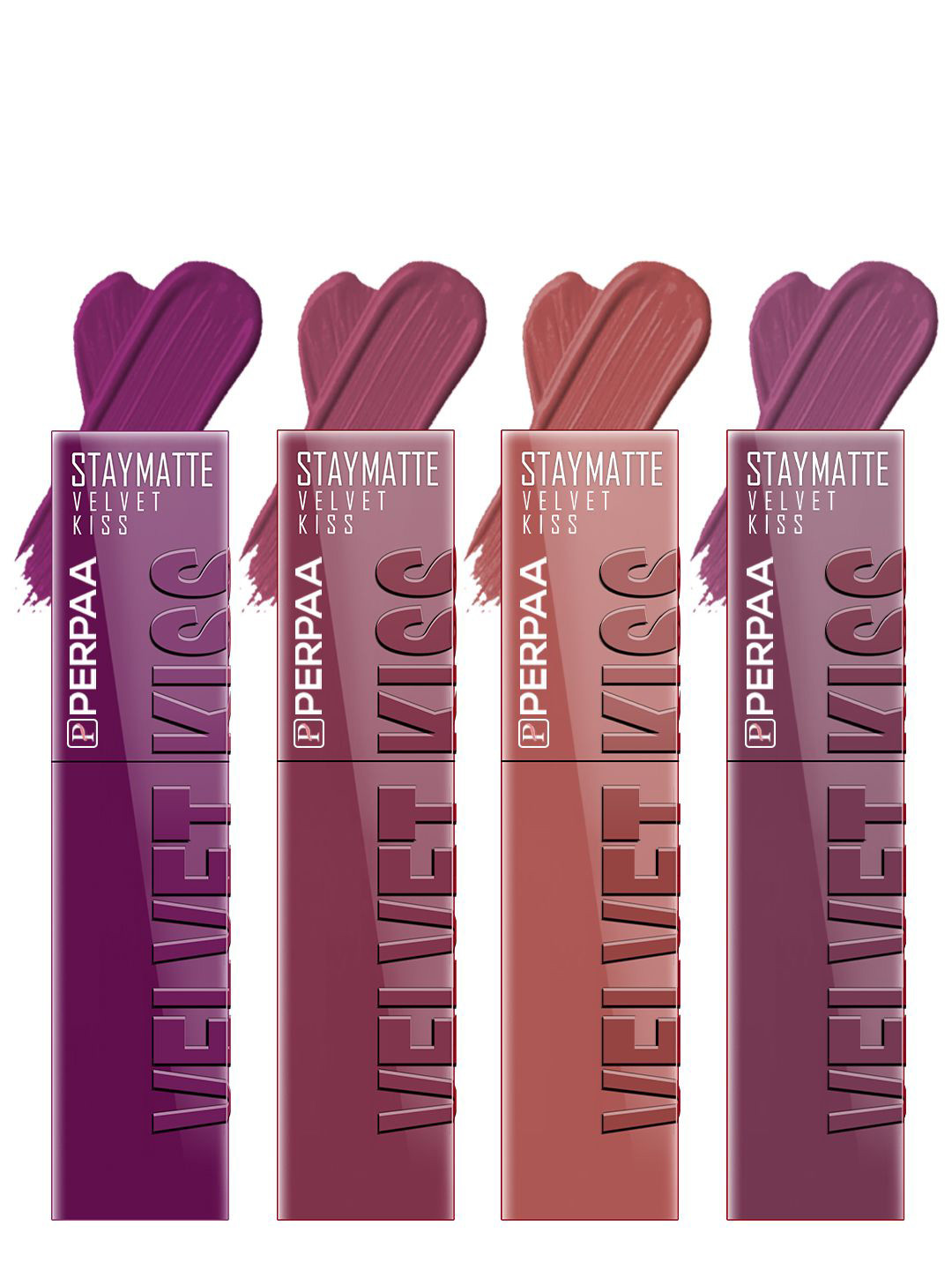 PERPAA Velvet Kiss Set Of 4 Waterproof Matte Liquid Lipstick -3.5 ml Each -Shades -3-4-5-6