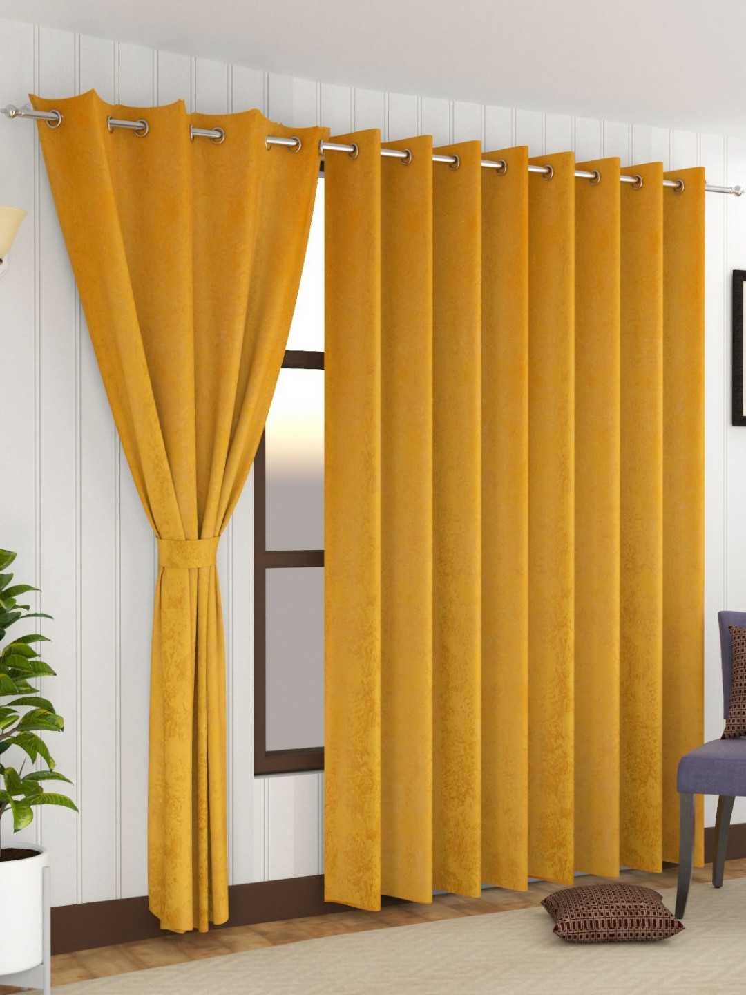 Florida Cambridge Mustard 2 Pieces Room Darkening Velvet Long Door Curtains