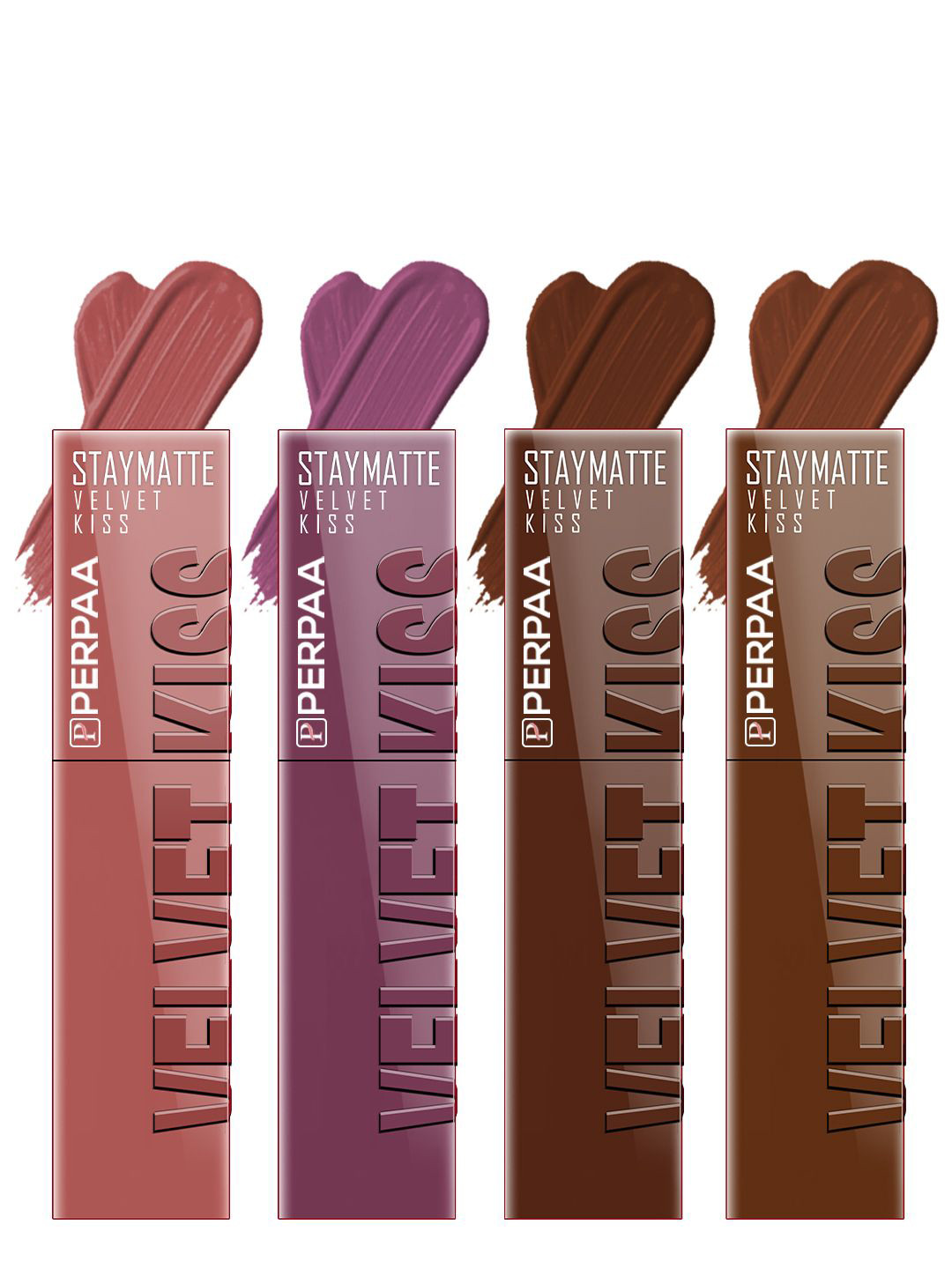PERPAA Velvet Kiss Set of 4 Waterproof Matte Lipstick -3.5 ml Each -Shades -5 -6- 7- 11