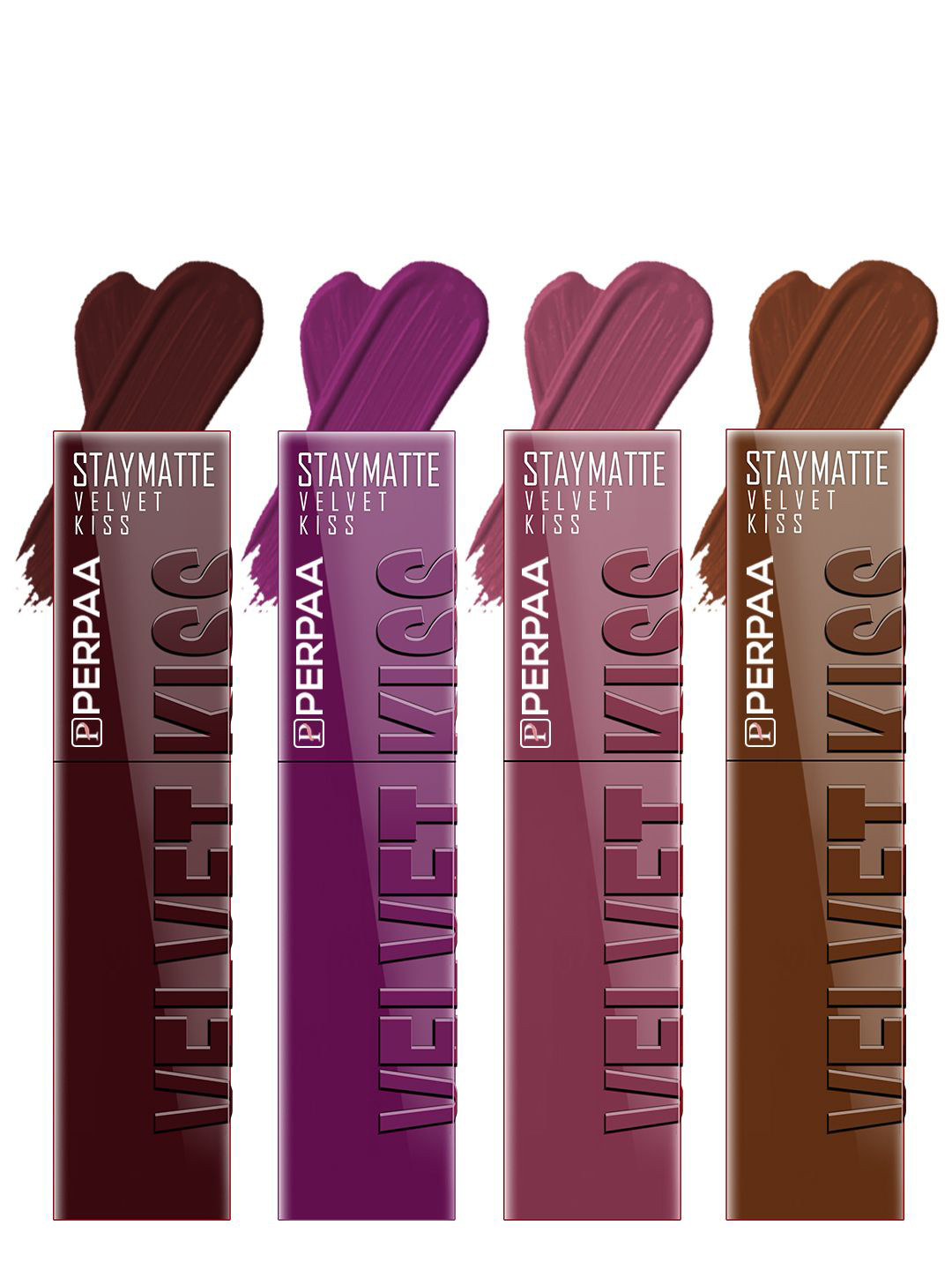 PERPAA Set of 4 Velvet Kiss Waterproof Liquid Lipstick 3.5 ml Each -Shades -2 - 3 - 4 -11