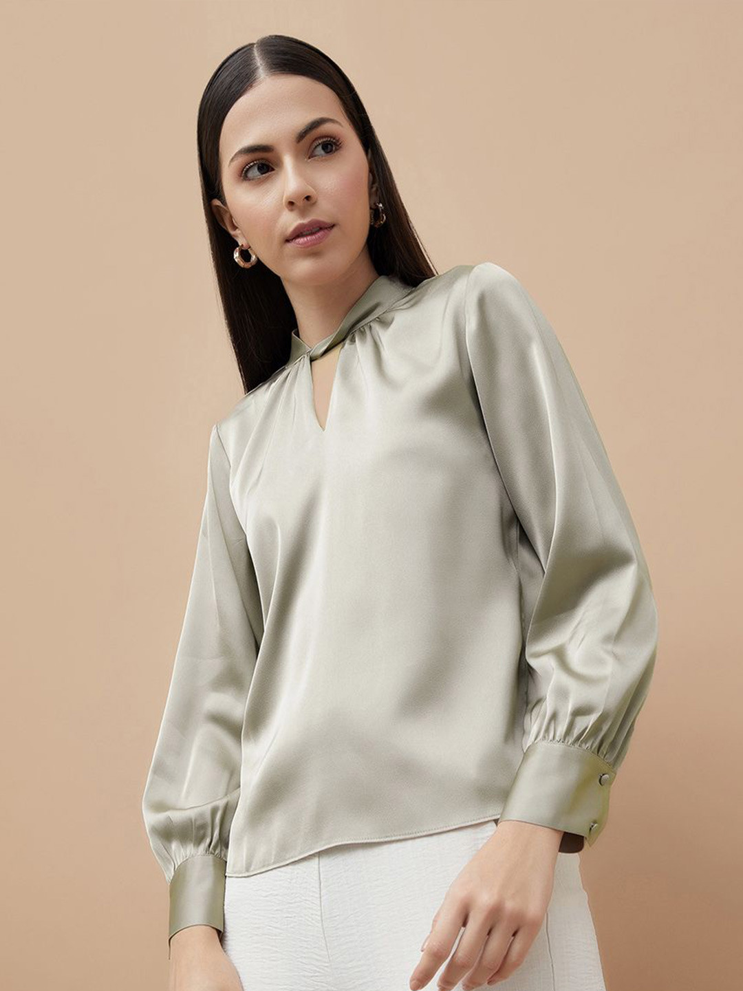 CODE by Lifestyle Women Keyhole Neck Cuffed Long Sleeves Top