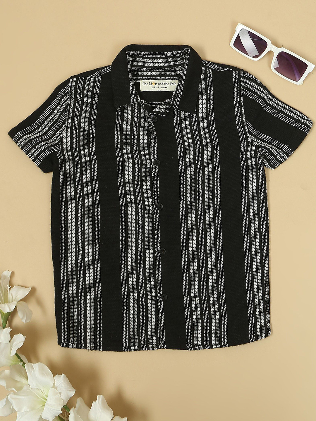 The Lion and The Fish Boys Relaxed Fit Textured Striped Sustainable Fabric Shirt