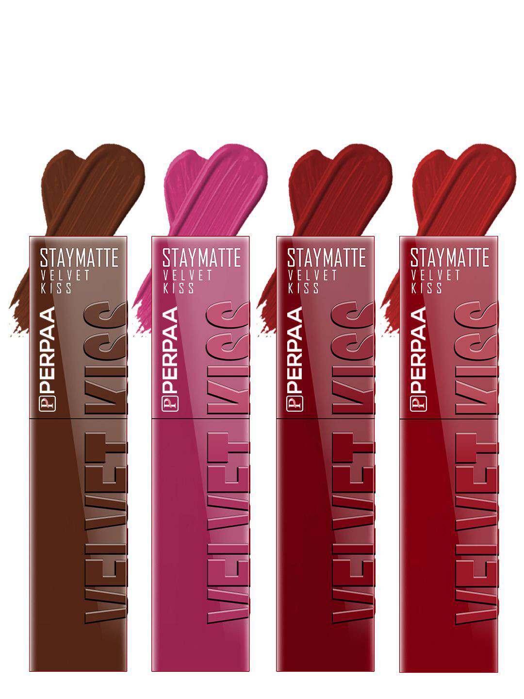 PERPAA Velvet Kiss Set Of 4 Waterproof Liquid Lipstick -3.5 ml Each -Shades -7-8-9-12